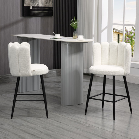 Bar Stools Set of 2, Faux Cashmere Upholstered Breakfast Bar Chairs, Modern Kitchen Stools with Backs, Footrest and Steel Base, 