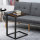 C-Shaped Side Table, Sofa End Table with Metal Frame, Accent Couch Table for Living room, Bedroom, Brown and Black