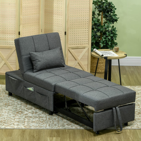 Convertible Chair Bed with Padding Seat, 4-in-1 Multi-Functional Sleeper Sofa Bed, Recliner with Adjustable Backrest, Side Pocke