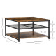 Coffee Table, Living Room Table with 3-Tier Storage Shelves, Square Tea Table for Home Office, Rustic Brown