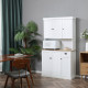 180cm Freestanding Kitchen Cabinet, Modern Storage Cupboard with Open Countertop, Drawer and 6 Doors