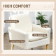 Armchair, Upholstered Accent Chair with Wood Legs and Wide Padded Seat, Teddy Occasional Chair, Cream White