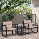 Outsunny 3 Pieces Rattan Garden Rocking Chair Set, Outdoor Rocking Bistro Set w/ 2 Cushioned Armchair and Glass Top Two-tier Cof