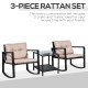 Outsunny 3 Pieces Rattan Garden Rocking Chair Set, Outdoor Rocking Bistro Set w/ 2 Cushioned Armchair and Glass Top Two-tier Cof