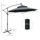 Outsunny 3(m) Cantilever Banana Parasol Hanging Umbrella with LED Solar lights, Crank, 8 Sturdy Ribs and Cross Base for Outdoor,