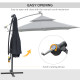 Outsunny 3(m) Cantilever Banana Parasol Hanging Umbrella with LED Solar lights, Crank, 8 Sturdy Ribs and Cross Base for Outdoor,