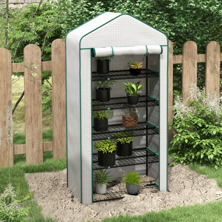 Outsunny 5 Tier Widened Mini Greenhouse with Reinforced PE Cover, Portable Indoor Outdoor Green House with Roll-up Door and Wire