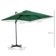 Outsunny Square Umbrella Parasol W/360° Rotation, 245Lx245Wx248H cm-Green