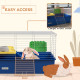 PawHut Chinchillas Small Rabbit Guinea Pig Small Animal Cage, Pet Playhouse, with Platform, Ramp, 71 x 46 x 47cm, Blue