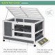 PawHut Wooden Guinea Pigs Hutches Elevated Pet Bunny House Rabbit Cage with Slide-Out Tray Indoor Grey