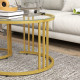 Round Coffee Tables Set of 2, Nesting Tables with Tempered Glass Top and Steel Frame, 60cmx60cmx47cm, Gold Tone