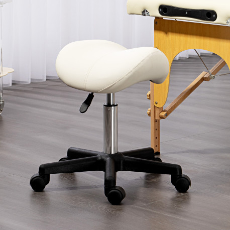 Saddle Stool, PU Leather Adjustable Rolling Salon Chair with Steel Frame for Massage, Spa, Beauty and Tattoo, White