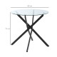 Dining Table with Clear Tempered Glass Top, Round Table with Metal Legs, Modern Kitchen Table for Dining Room Living Room, Black