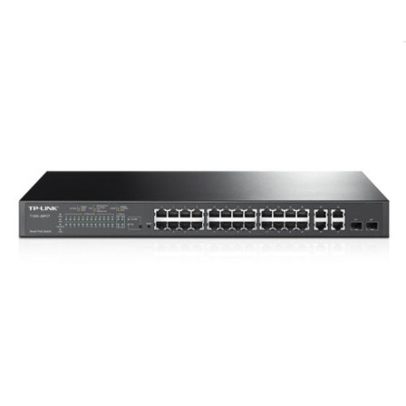 TP-LINK (T1500-28PCT) 24-Port Smart PoE Switch, 24 x 10/100Mbps PoE+ 4-Port Gigabit, 2 Combo GB SFP Slots, Rackmountable