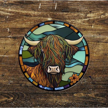 Highland Cow Stained Glass Effect - Metal Sign Wall Sign