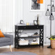 Console Table Side Desk w/ Shelves Drawers Open Top X Support Frame Living Room Hallway Home Office Furniture Black