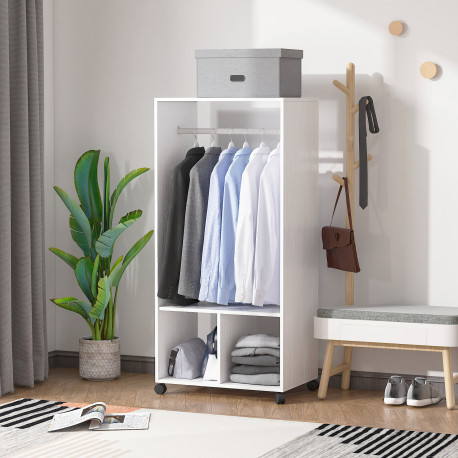 Open Wardrobe for Bedroom, Small Wardrobe on Wheels with Clothes Rail, Storage Shelves, Mobile Garment Rack for Clothes Storage,