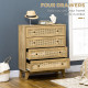 Storage Cabinet, 4-Drawer Unit with Rattan Element for Bedroom, Living Room, 80cmx35cmx95cm, Wood Effect