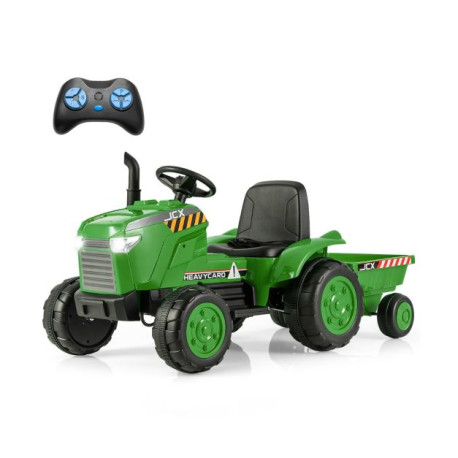 12V Kids Ride On Tractor with Trailer with Remote Control and Lights and Horn