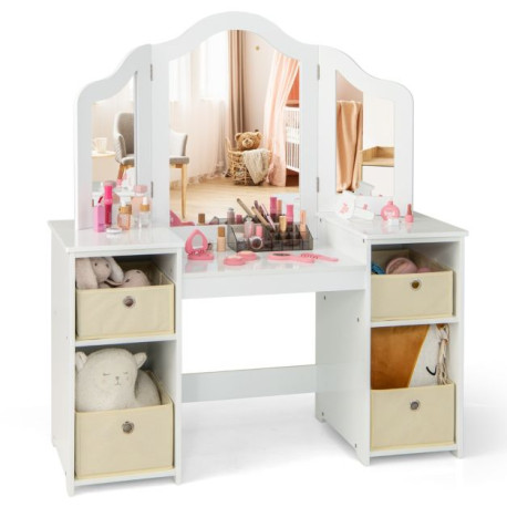 2-in-1 Princess Makeup Vanity Desk with Removable Mirrors