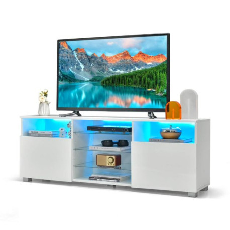 Console TV Stand for TVs up to 65 Inches with LED Lights and 2 Doors