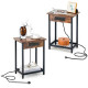 Nightstand Set of 2 with Charging Station and Open Shelf