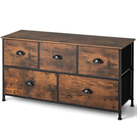 5-Drawer Multifunction Dresser with Foldable Drawers and Wooden Top