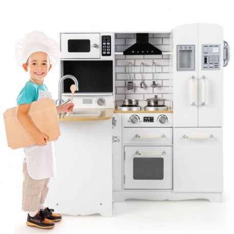 Kid's Corner Kitchen Wooden Playset with Stove Range Hood Cute Telephone