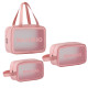 3 Size Clear Travel Wash Bag Set Cosmetic Toiletry Transparent Wash Pouch - Pink