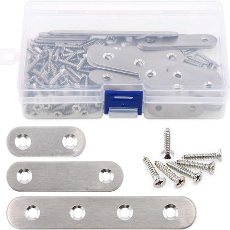 115pcs Stainless Steel Flat Straight Bracket Repair Fixing Connector and Screws Set