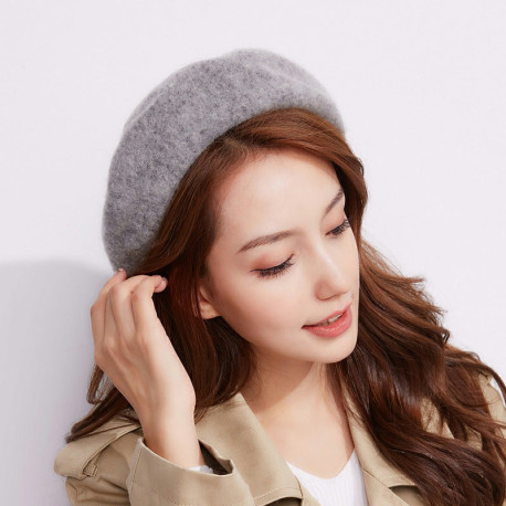 Girls Fashion French Classic Style Beret Hat - Light Grey