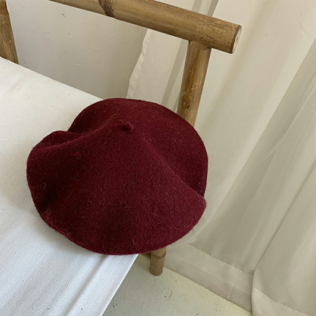 Girls Fashion French Classic Style Beret Hat - Wine Red