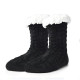 Winter Ladies Non Slip Soft Cozy Slipper Socks Fleece Lined Fluffy and Furry Knitted Warm Home Socks, Black