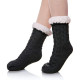 Winter Ladies Non Slip Soft Cozy Slipper Socks Fleece Lined Fluffy and Furry Knitted Warm Home Socks, Black