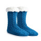 Winter Ladies Non Slip Soft Cozy Slipper Socks Fleece Lined Fluffy and Furry Knitted Warm Home Socks, Lake Blue