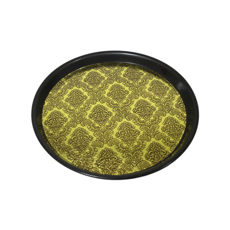 Plastic Round Serving Tray Bar Drinks Serving Tray - Gold Print 30cm