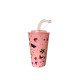 500ml Reusable Plastic Juice Drinking Cup with Lid and Straw - Random Colour