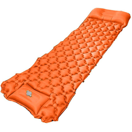 Portable Inflatable Camping Sleeping Mat Mattress with Pillow Built in Foot Pump - Orange