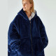 Super Wide Loose Cozy Oversized Wearable Hoodie Sweatshirt Blanket for Adults Men Women - Blue