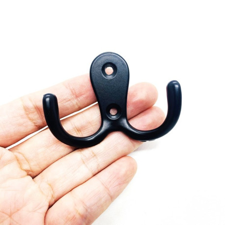 10 Pcs Double Coat Hooks Heavy Duty Metal Door Hooks with Screws - Black