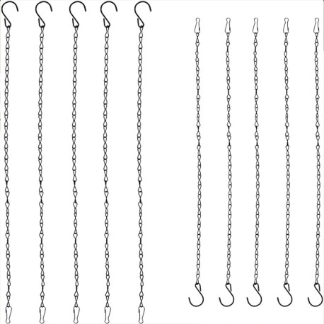 10 Pack Garden Plant Hanging Chains Basket Hanging Chains with Hooks Clips - Black