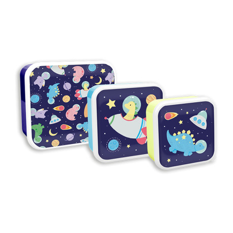 Pack of 3 Boys Printed Food Boxes (Space & Construction Assorted)