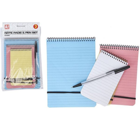 3pc 50sheet High Qtly Pvc Covr Spiral Top Note Pads+ Pen Pbhc