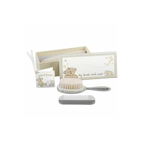 Button Corner Silverplated Brush & Comb Set