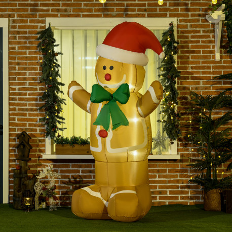 6ft Christmas Inflatable Gingerbread Man & Santa Hat Safe Outdoor Decoration w/ LED Lights Accessories