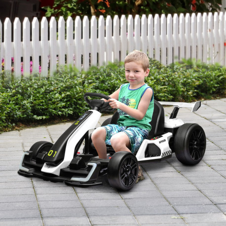 24V Electric Go Kart for Kids with Adjustable Seat for 6-12 Years, White