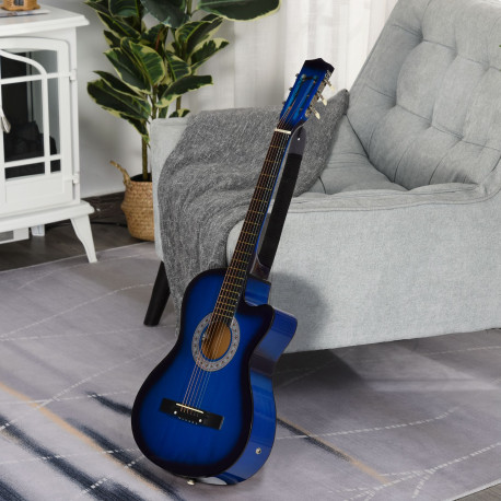 38 Inch Full Size Blue Classical Acoustic Electric Guitar Kids Guitar and Junior Guitar   Premium Gloss Finish w/Case - Blue