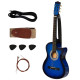 38 Inch Full Size Blue Classical Acoustic Electric Guitar Kids Guitar and Junior Guitar   Premium Gloss Finish w/Case - Blue