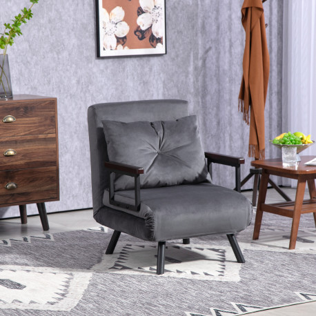 4-in-1 Velvet-Feel Single Chair Bed, with Pillow - Charcoal Grey