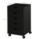 5 Drawer Mobile Filing Cabinet, Vertical File Cabinet, Modern Rolling Office Storage Organizer Cupboard, Black